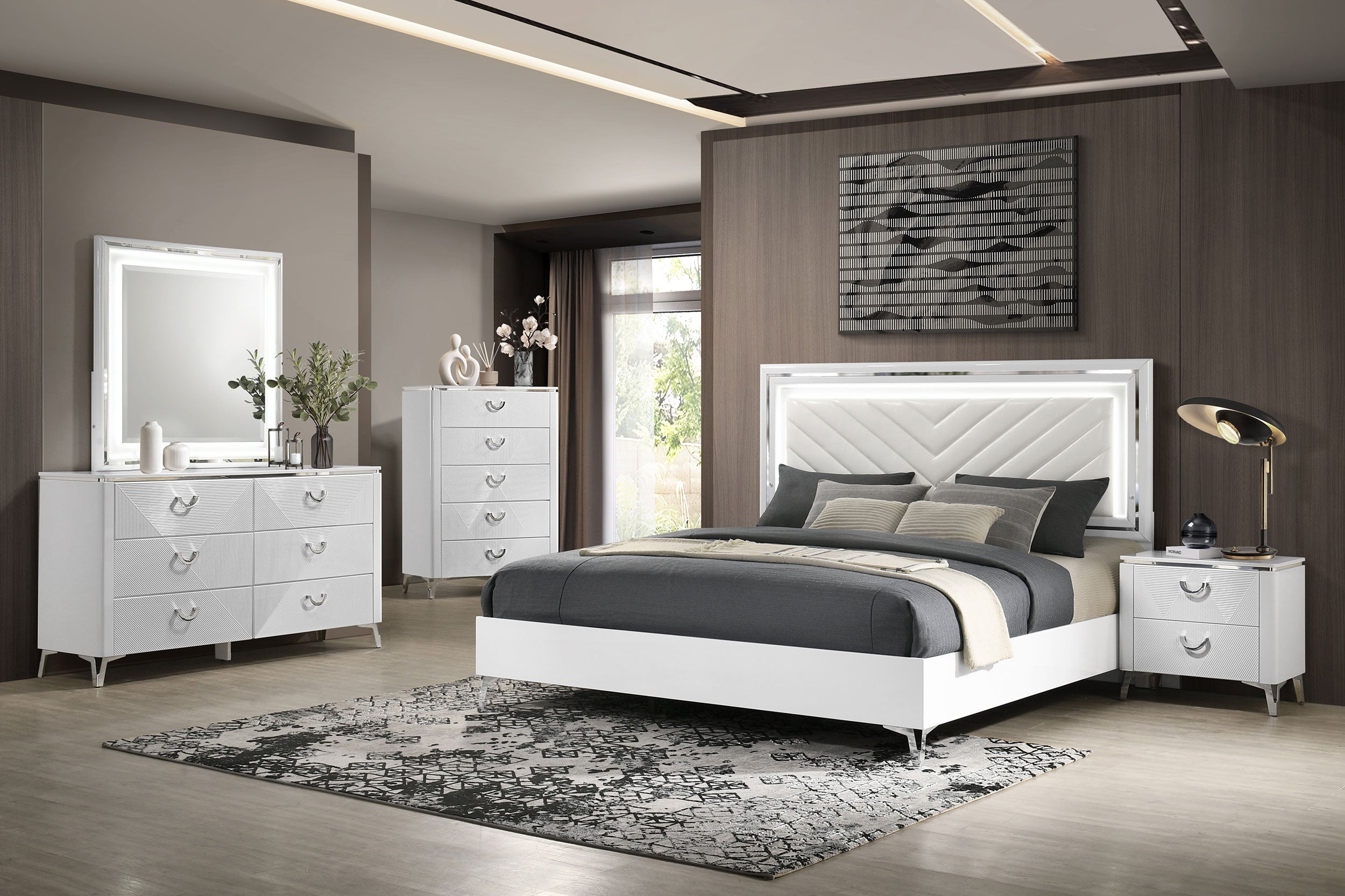 Cassia 6-drawer Dresser Cabinet with Mirror White High Gloss — view 13