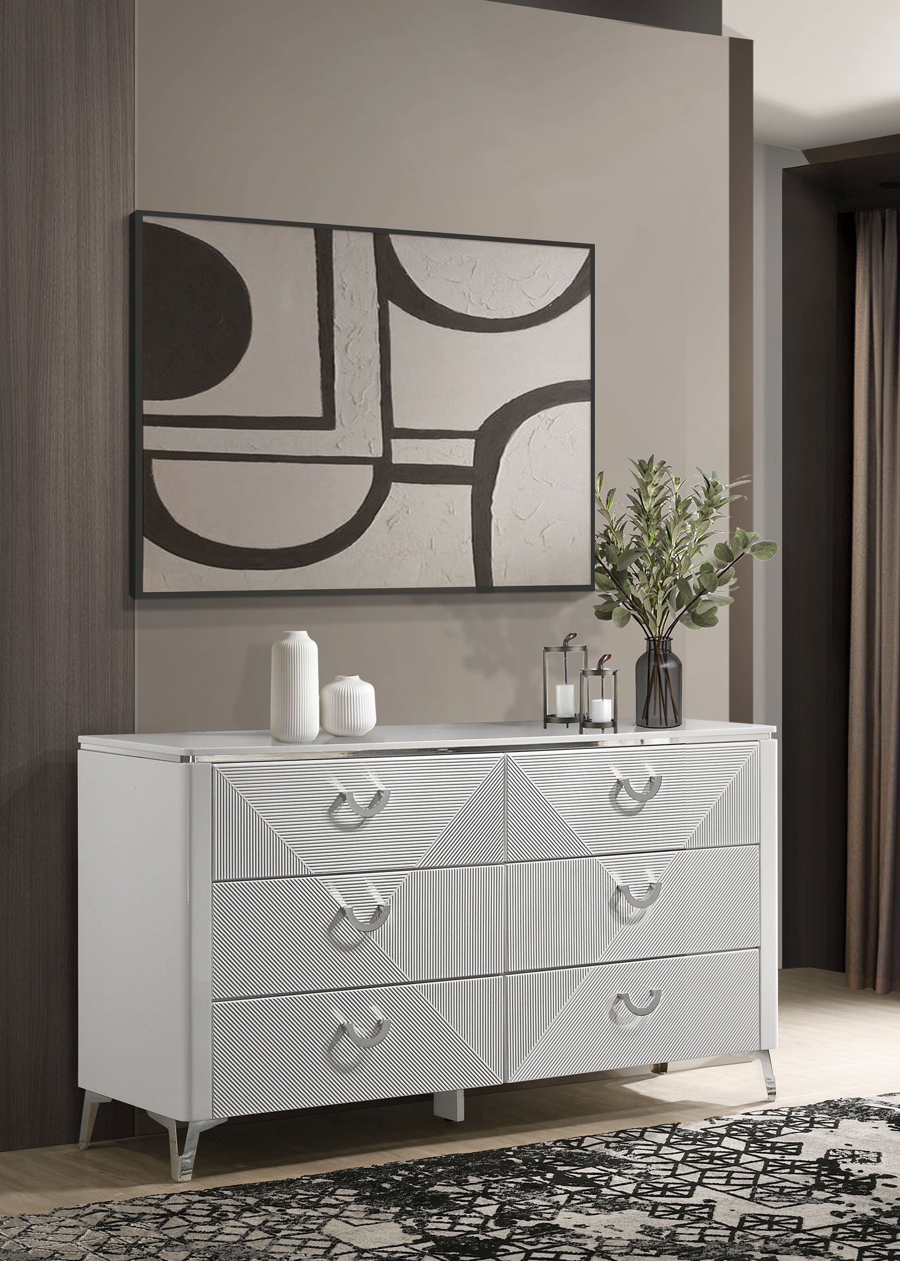 Cassia 6-drawer Bedroom Dresser Cabinet White High Gloss — view 2