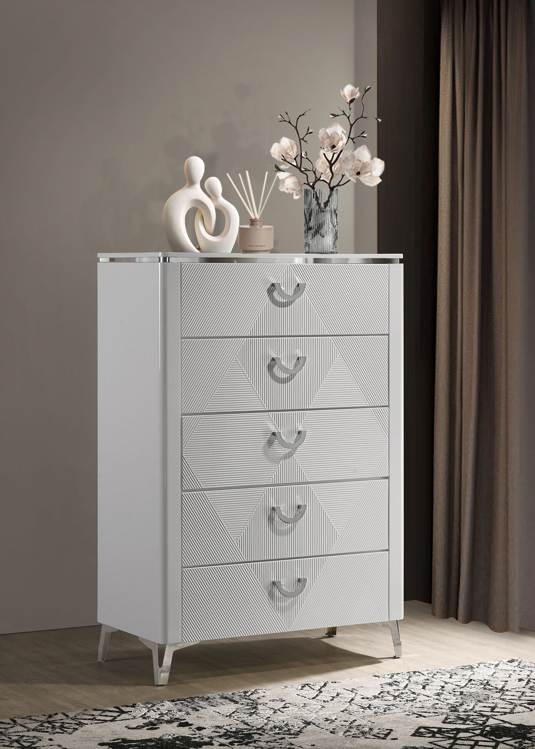 Cassia 5-drawer Bedroom Chest of Drawers White High Gloss — view 2