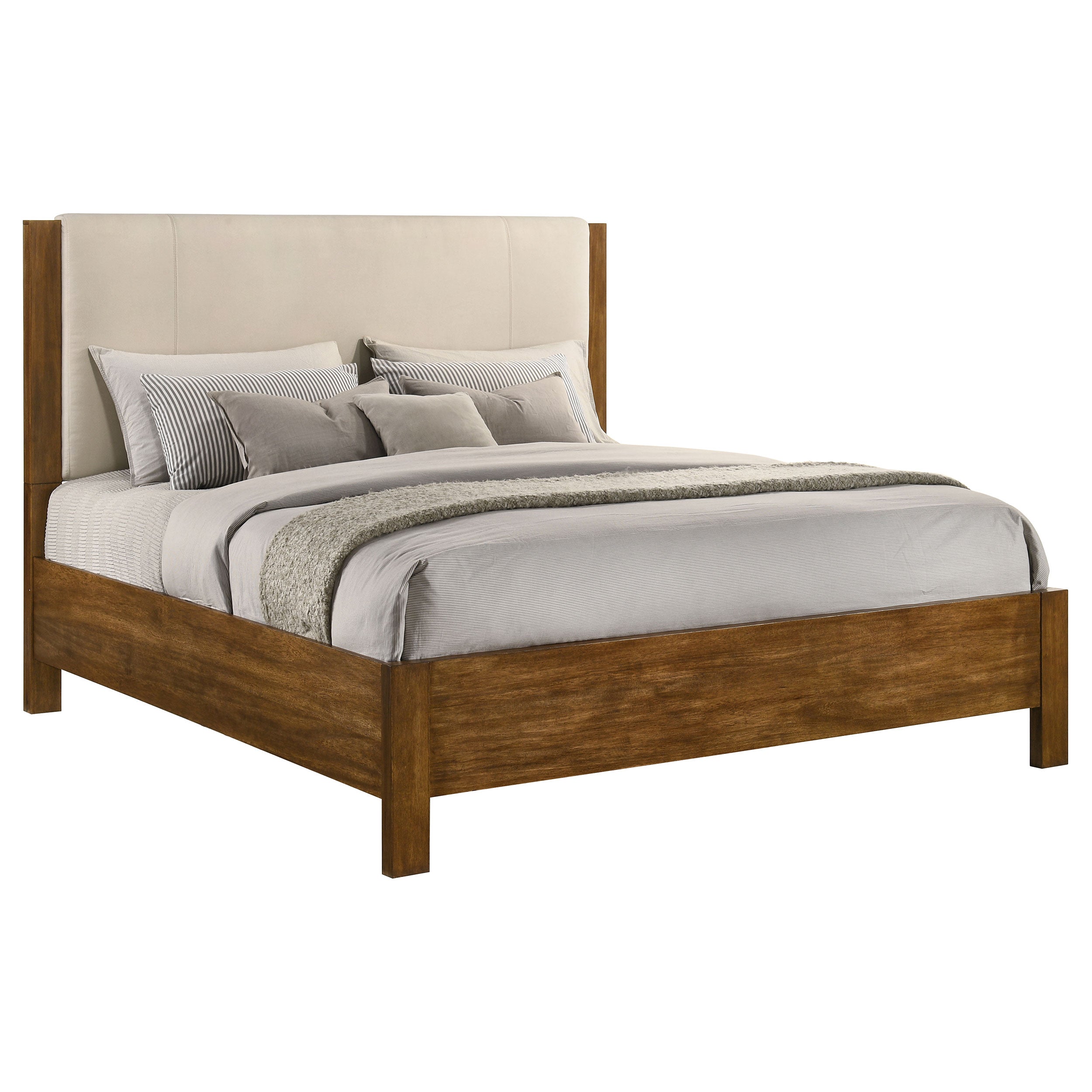 Adderley Eastern King Wood Panel Bed Cream and Warm Brown — view 3