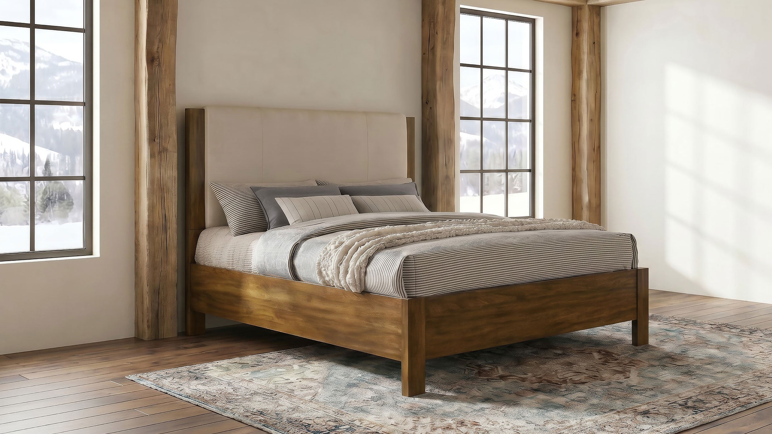 Adderley Queen Wood Panel Bed Cream and Warm Brown — view 2