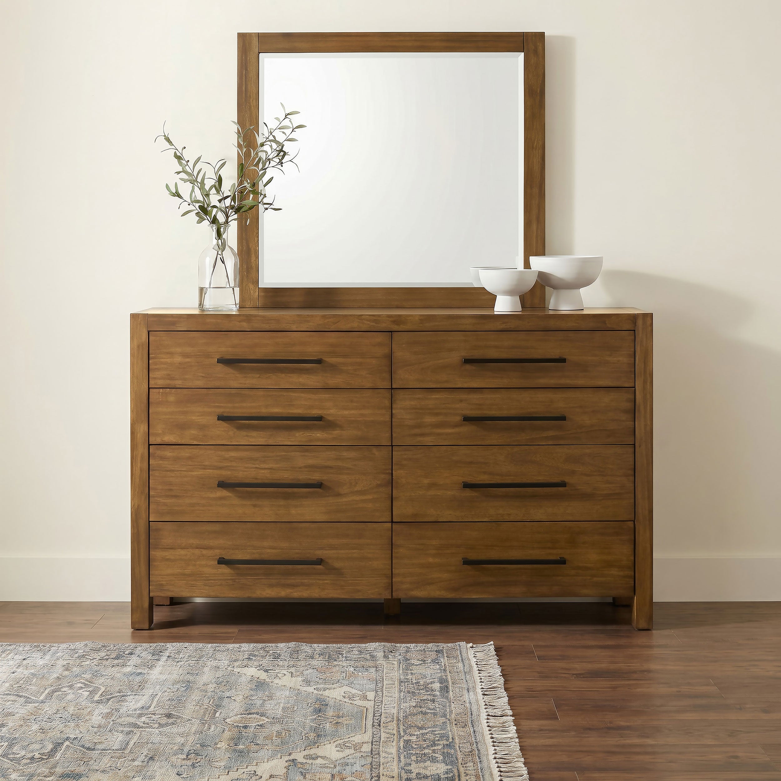 Adderley 8-drawer Bedroom Dresser and Mirror Warm Brown — view 2