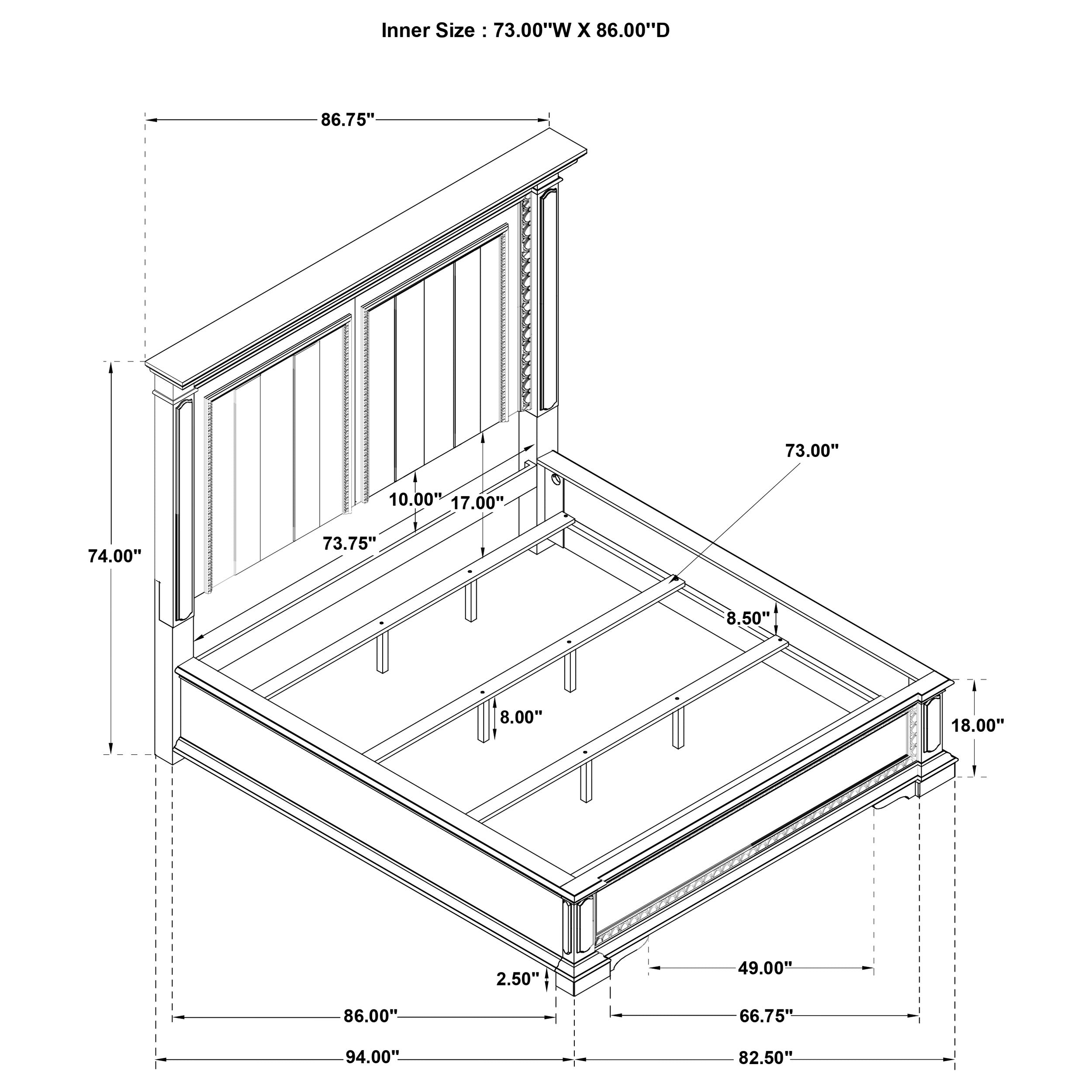 McKinney California King LED Light Panel Bed Vintage White — view 11
