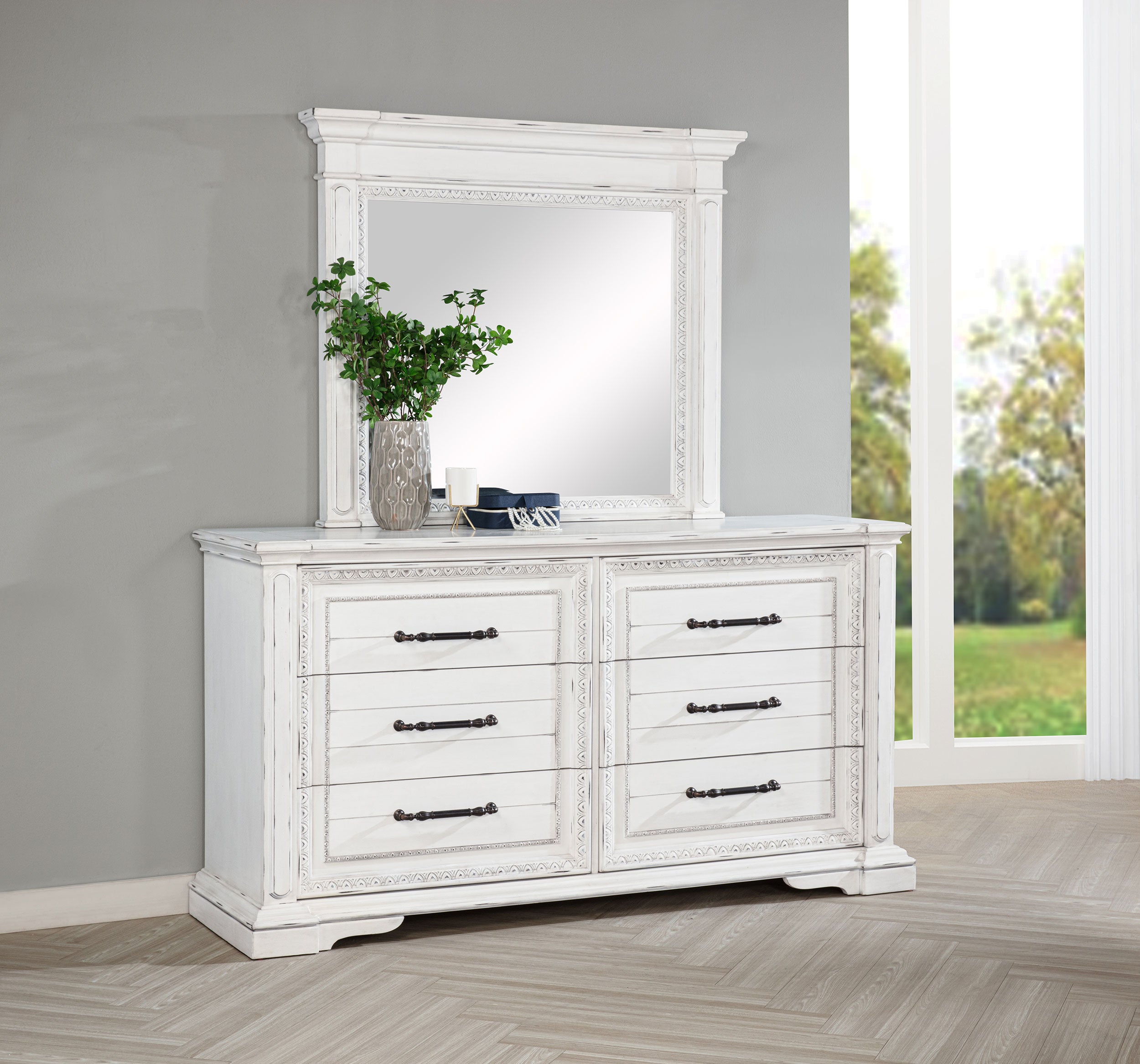 McKinney 6-drawer Bedroom Dresser with Mirror Vintage White — view 2