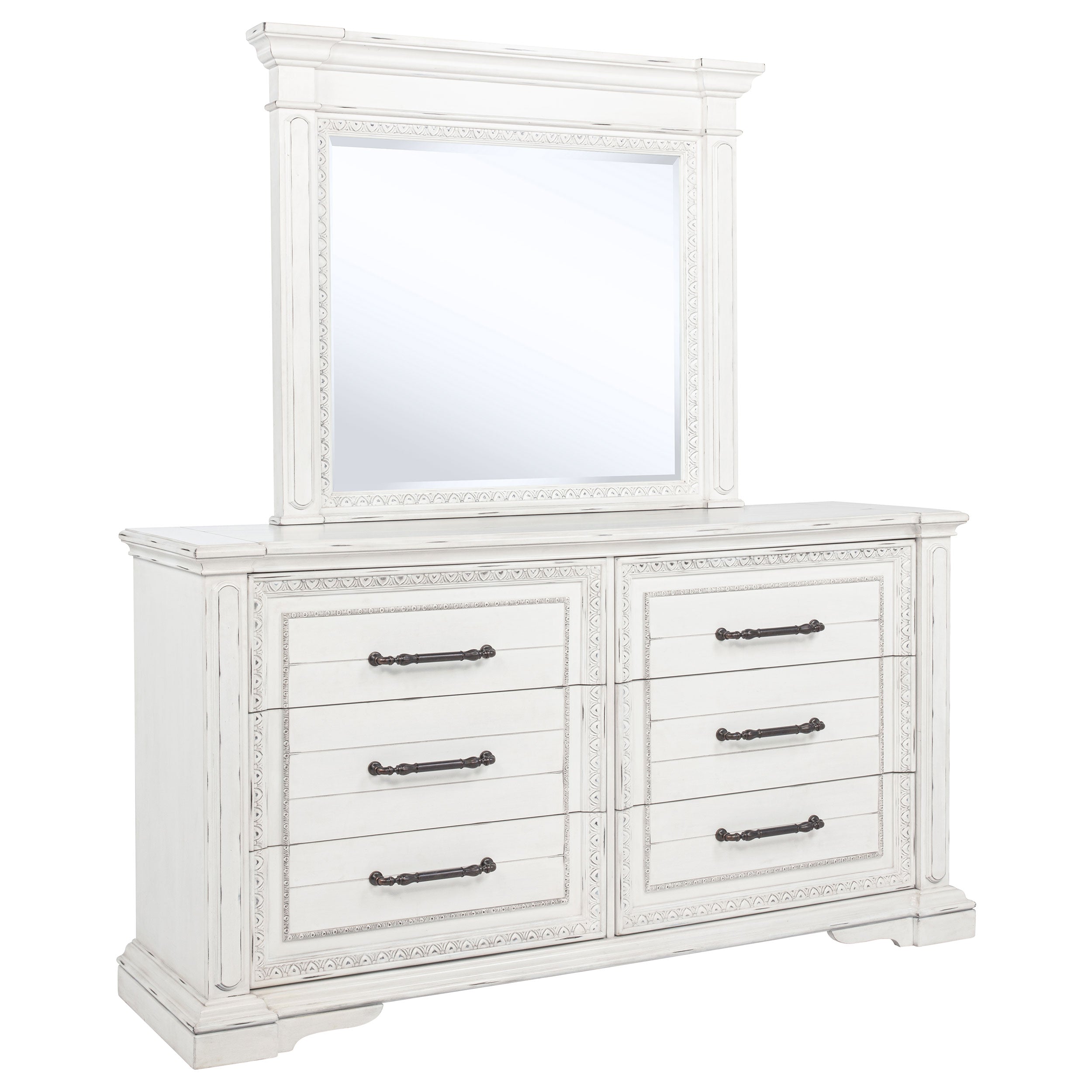 McKinney 6-drawer Bedroom Dresser with Mirror Vintage White — view 1