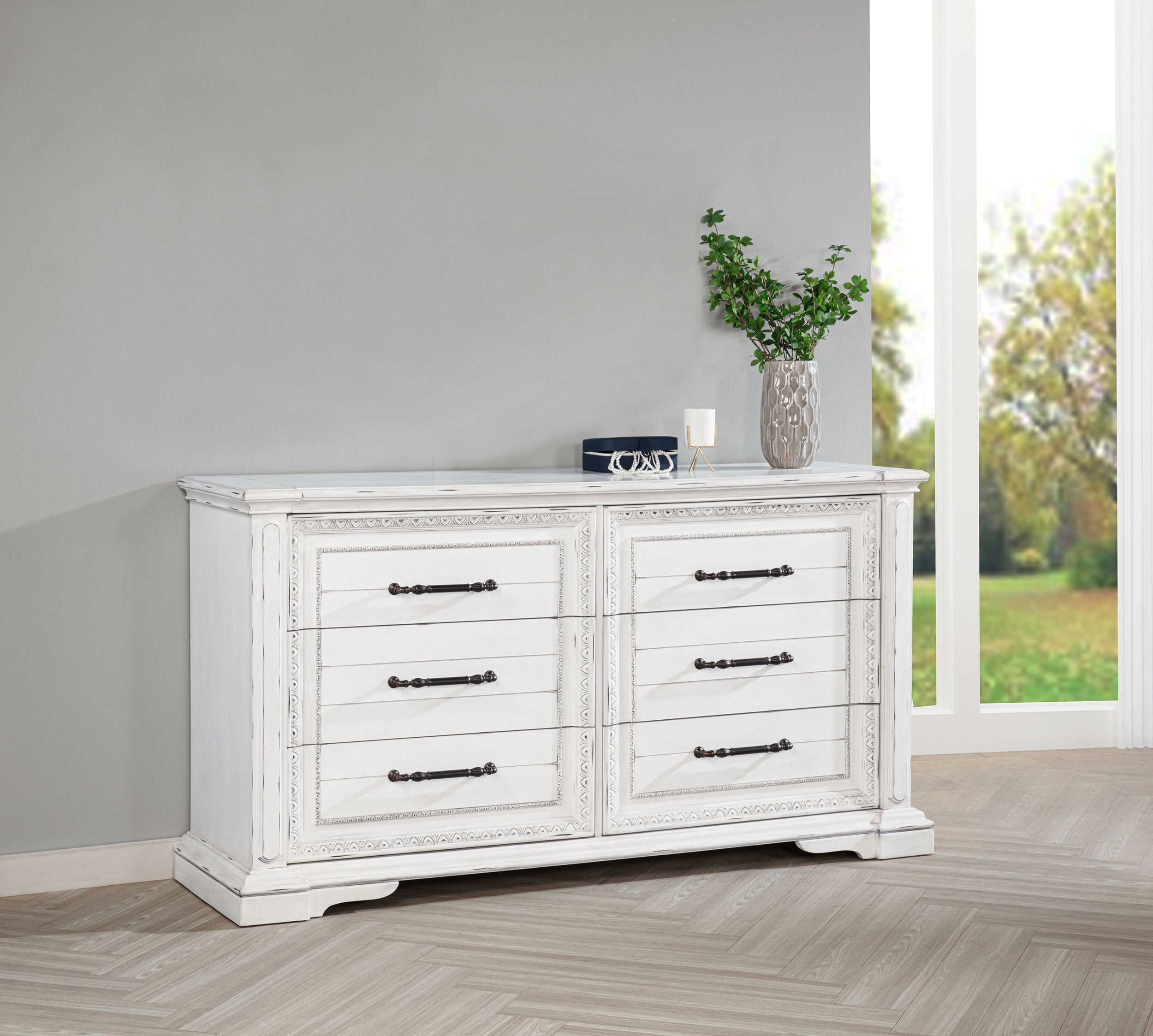 McKinney 6-drawer Bedroom Dresser Cabinet Vintage White — view 2