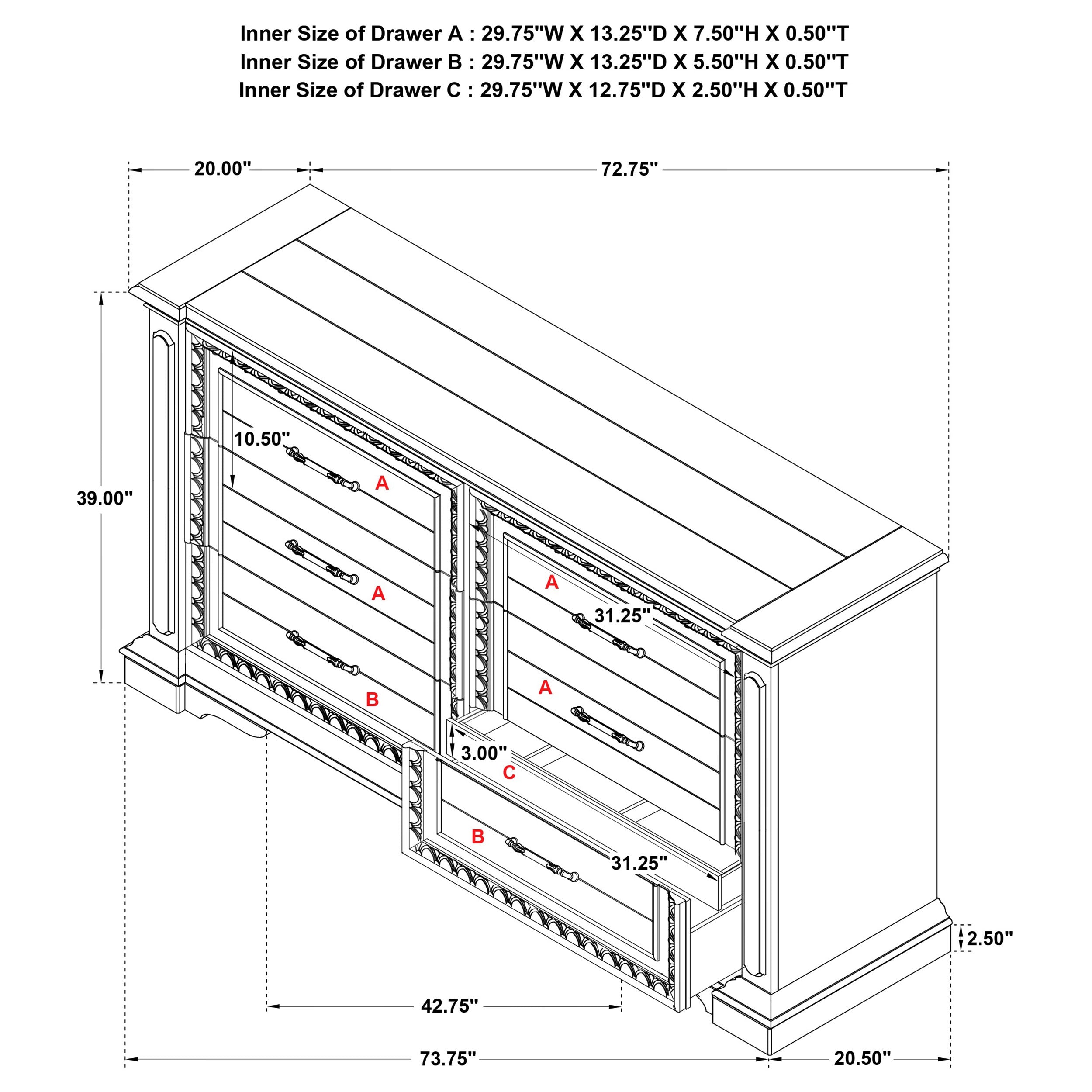 McKinney 6-drawer Bedroom Dresser Cabinet Vintage White — view 14