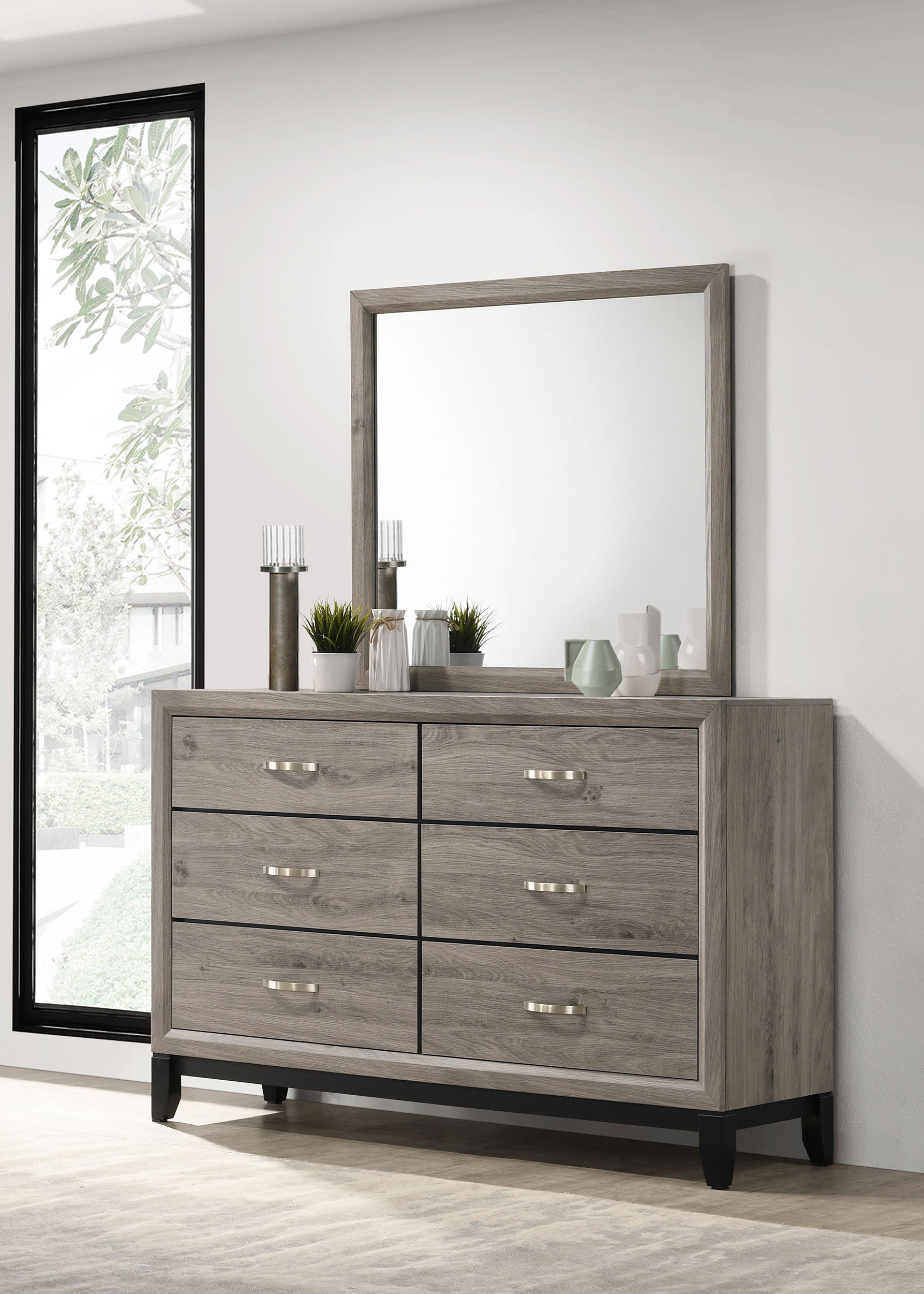 Watson 6-drawer Bedroom Dresser and Mirror Light Taupe — view 2