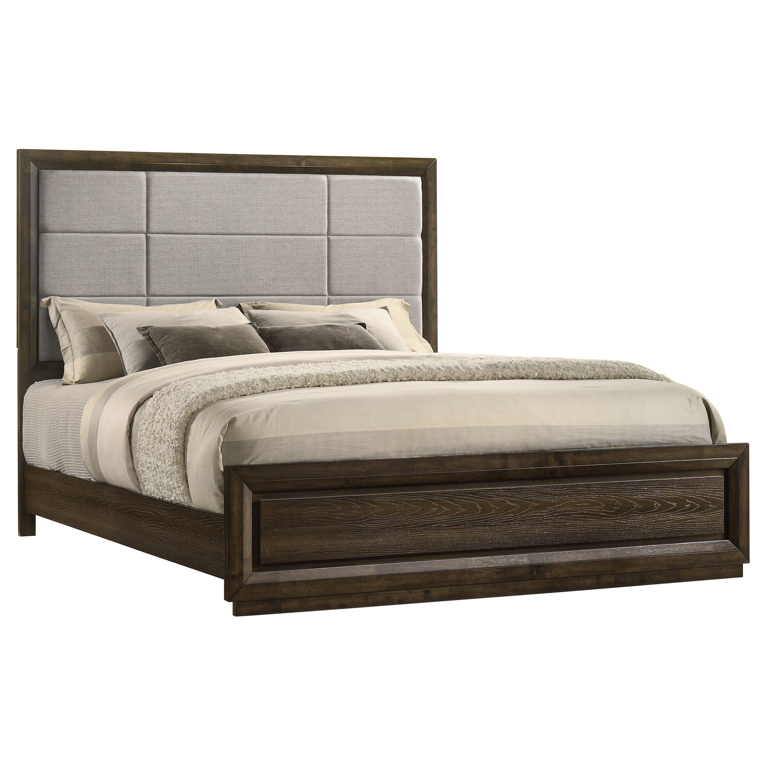 Atlas 63-inch Eastern King Upholstered Panel Bed Grey and Dark Oak — view 3