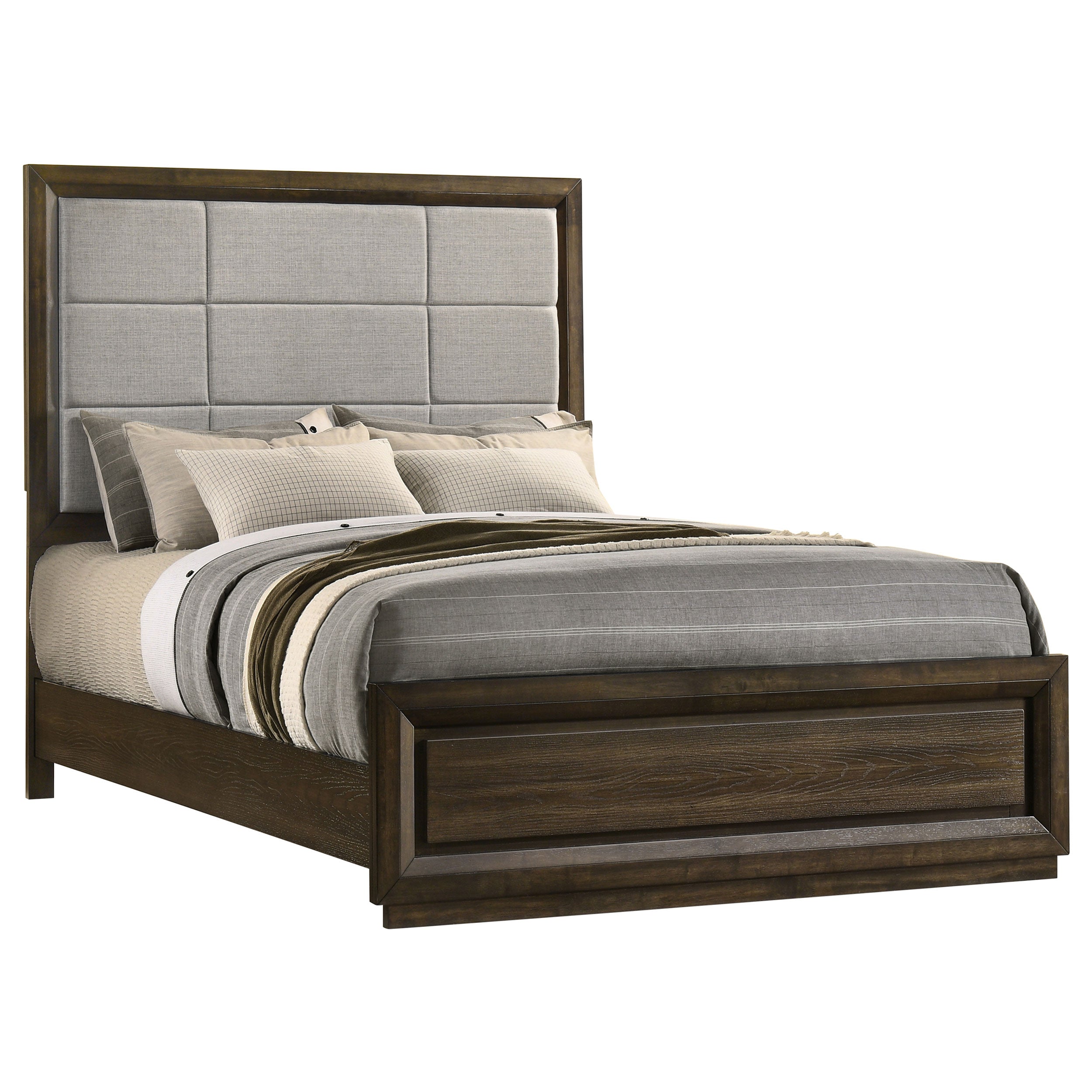 Atlas 64-inch Queen Upholstered Panel Bed Grey and Dark Oak — view 3