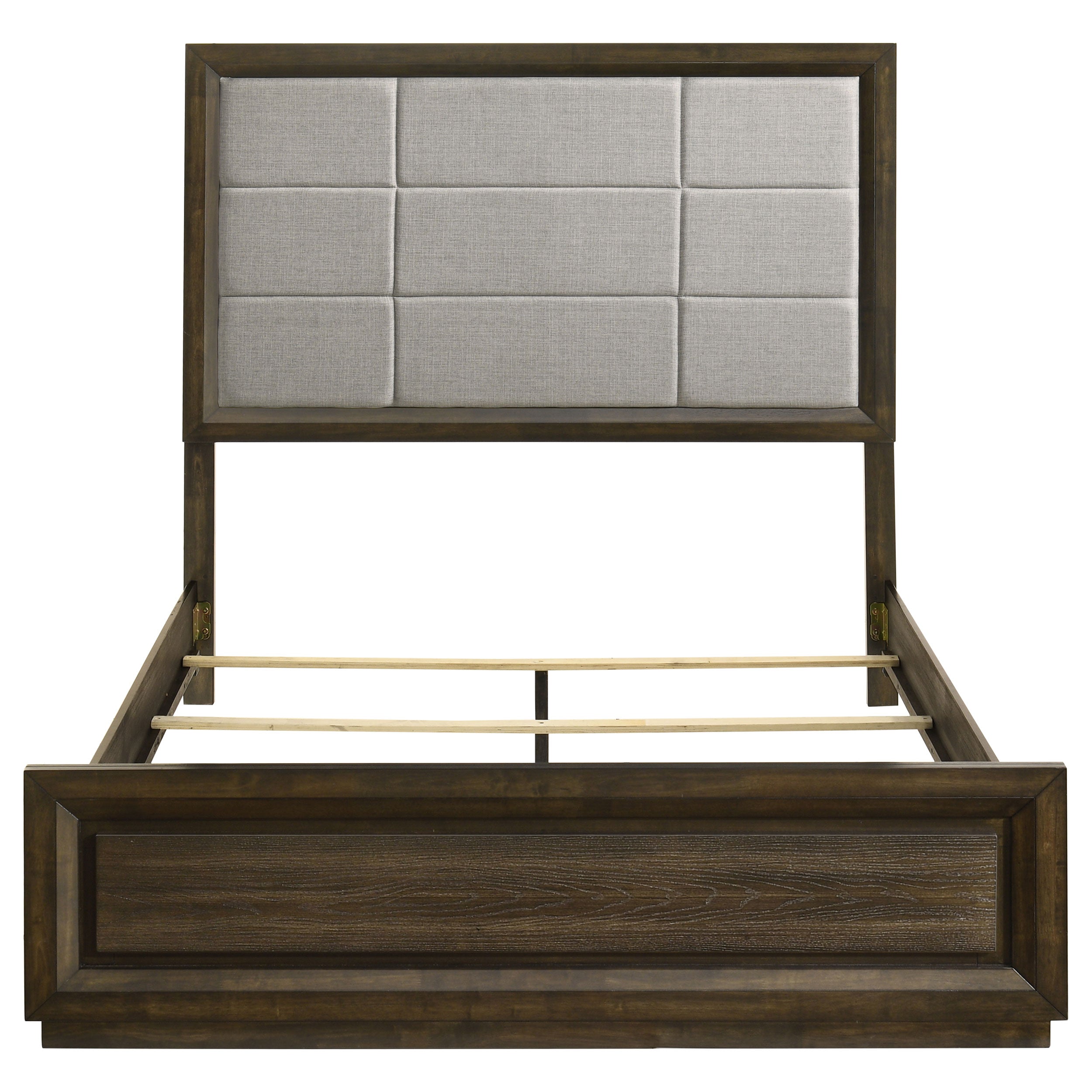 Atlas 64-inch Queen Upholstered Panel Bed Grey and Dark Oak — view 4