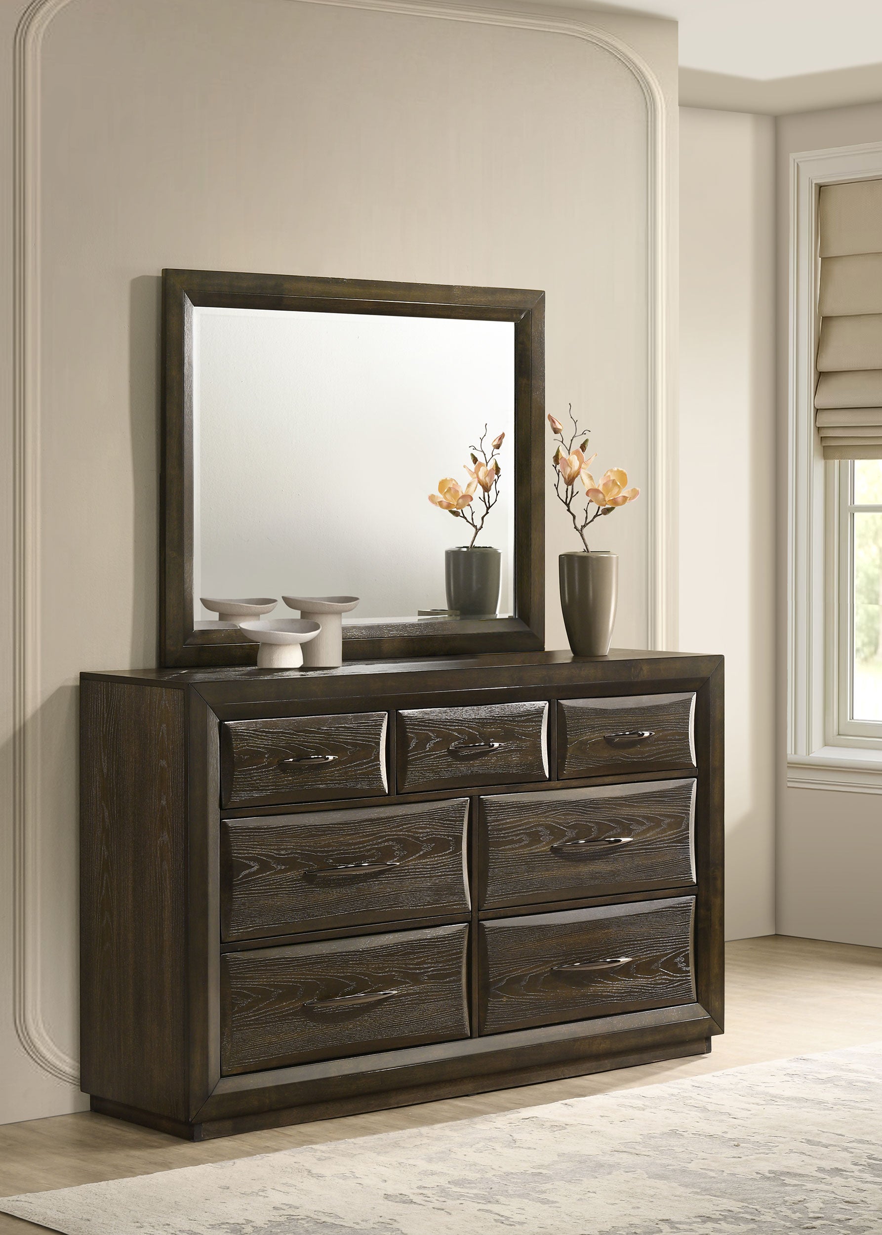 Atlas 7-drawer Bedroom Dresser and Mirror Set Dark Oak — view 2