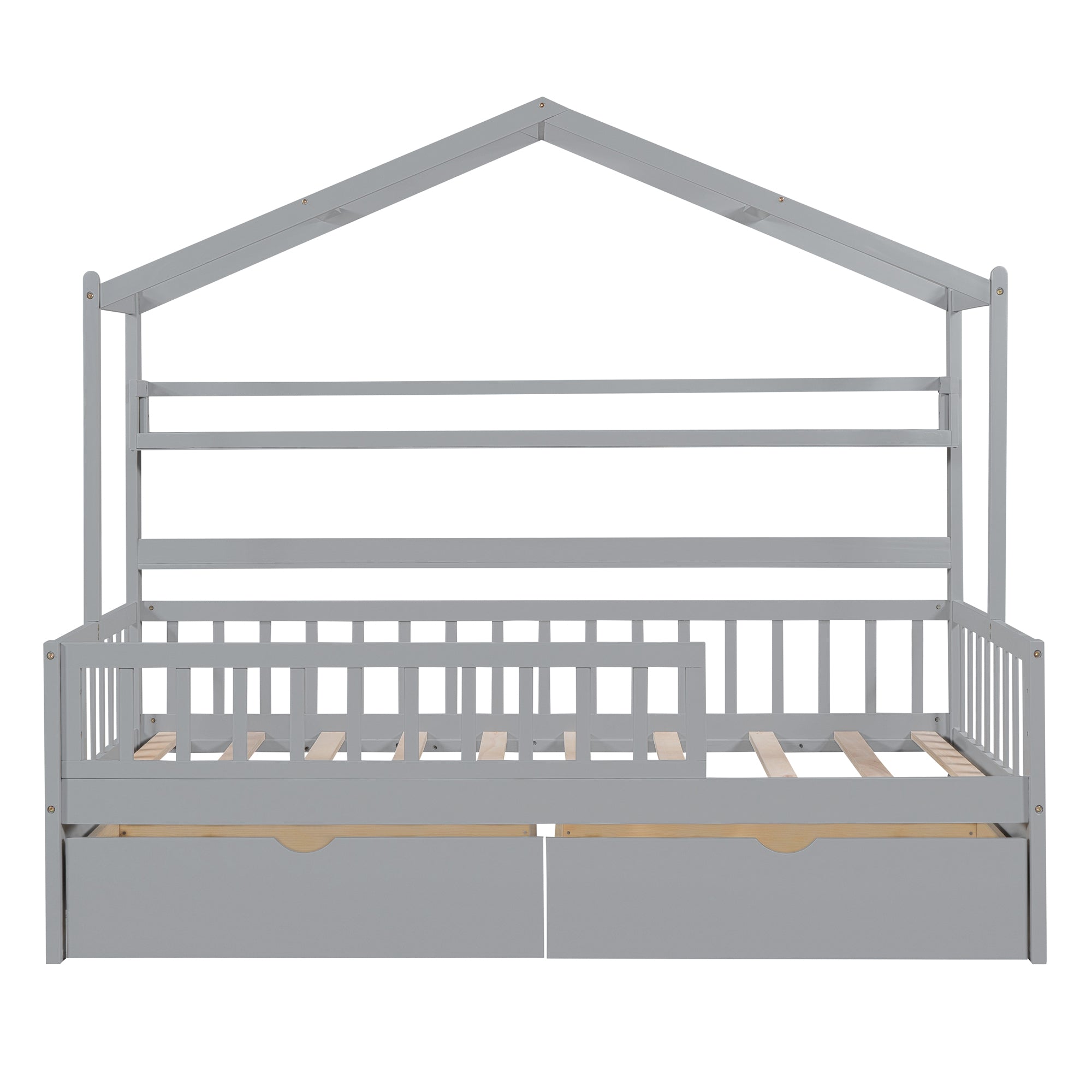 Wooden Twin Size House Bed with 2 Drawers,Kids Bed with Storage Shelf, Gray - Atlantic Fine Furniture Melbourne FL