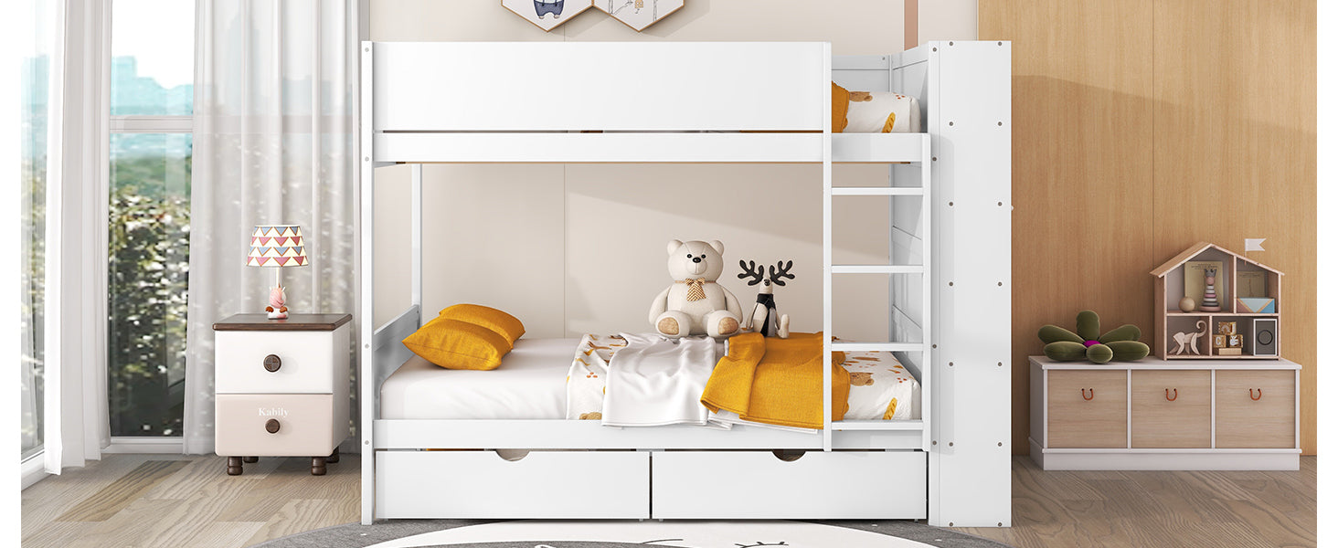 Full over Full Bunk Bed With 2 Drawers and Multi-layer Cabinet, White - Atlantic Fine Furniture Melbourne FL