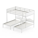 Full Over Twin & Twin Bunk Bed Metal Triple Bed With Nightstand and Guardrails. White, 96.9'' L x 76'' W x 69'' H