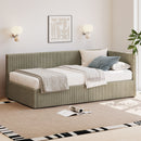 L-Shape Corner Bed, Corduroy Upholstered Daybed With 2 Storage Drawers And Vertical Striped Design
