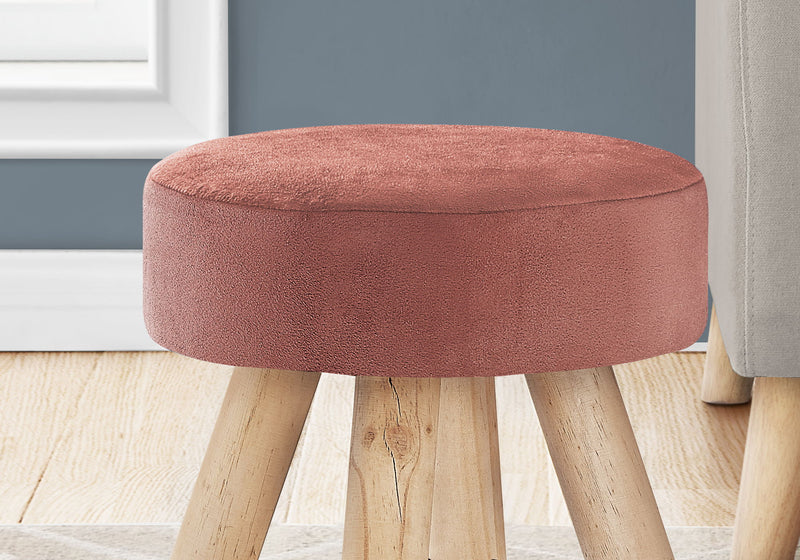 Ottoman, Pouf, Footrest, Foot Stool, Round Velvet, Natural Wood Legs, Contemporary, Modern