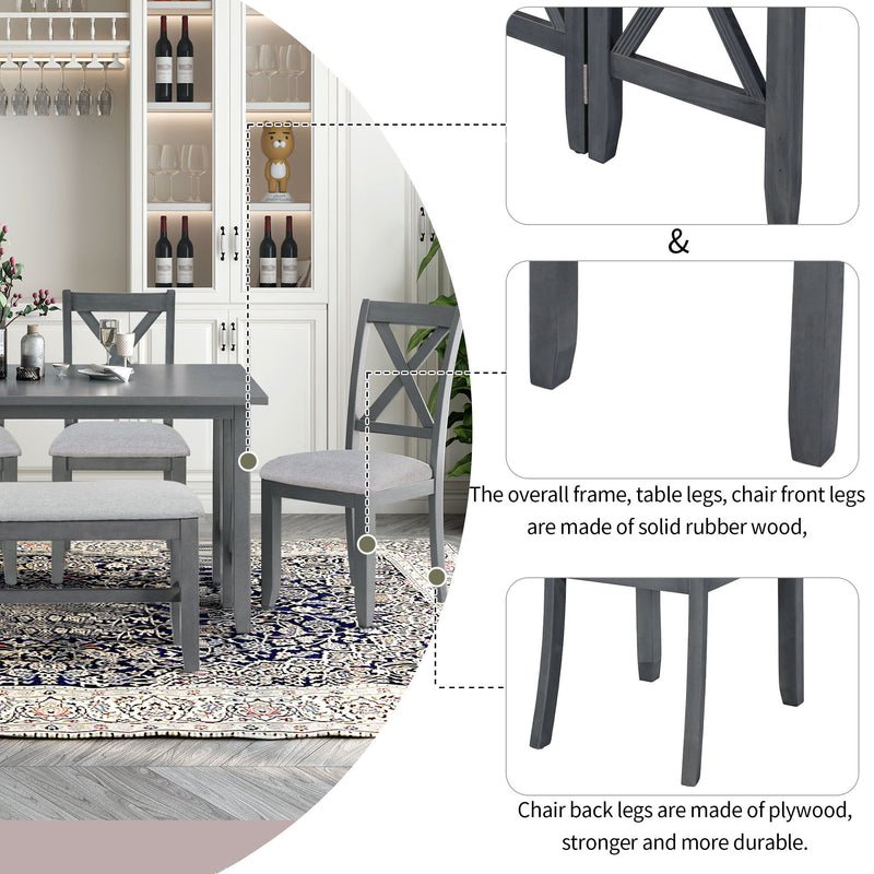 6 Piece Family Dining Room Set, Space Saving Foldable Table And 4 Chairs With Bench