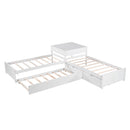 L-shaped Platform Bed with Trundle and Drawers Linked with built-in Desk,Twin,White