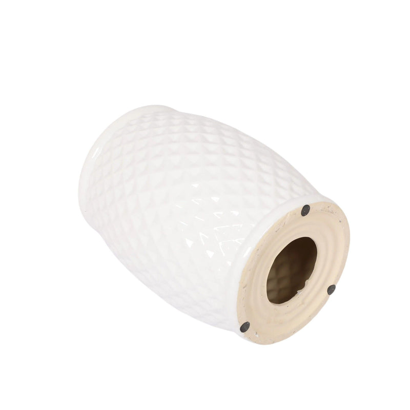 Glazed Ceramic Drum Stool Indoor / Outdoor Side Table Ceramic - White