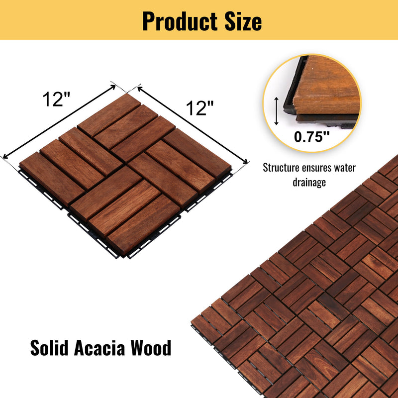 Interlocking Deck Tiles Checker Pattern, Square Acacia Hardwood Outdoor Flooring For Patio, Bancony, Pool Side