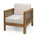 Outdoor 4 Seater Acacia Wood Chat Set With Wicker Accents And Cushions - Teak / Mixed Brown / Beige