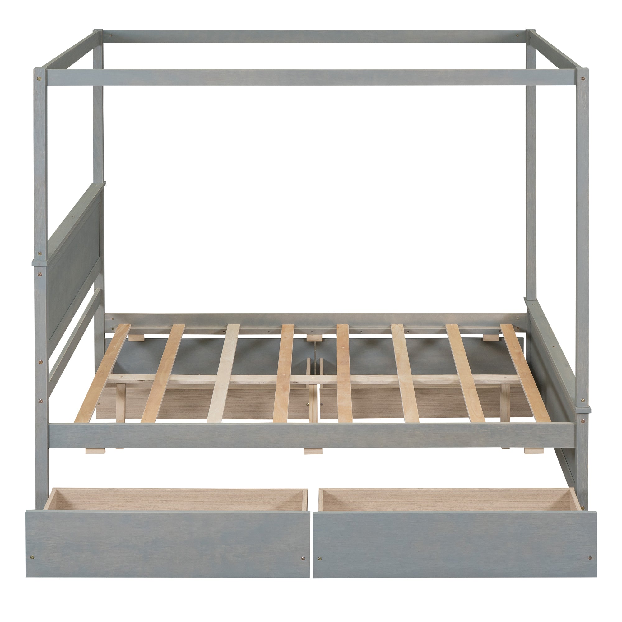 Wood Canopy Bed with four Drawers ,Full Size Canopy Platform Bed With Support Slats .No Box Spring Needed, Brushed Gray - Atlantic Fine Furniture Melbourne FL