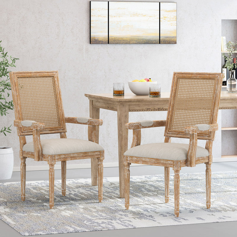 Elegant French Country Style Dining Chair With Cane Backrest
