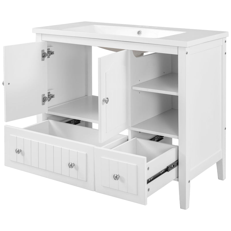 Bathroom Vanity With Ceramic Basin, Bathroom Storage Cabinet With Two Doors And Drawers, Solid Frame, Metal Handles