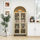 Tall Arched Kitchen Pantry, Modern Farmhouse Wood Kitchen Storage Cabinets, Arched Storage Display Cabinet With Adjustable Shelves, Versatile Cupboard For Kitchen, Dining Room - Natural