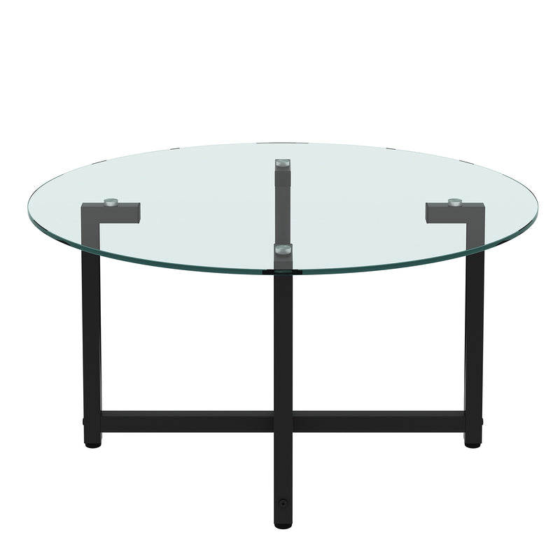 Jws-W241 Round Glass Coffee Table, Clear Coffee Table, Modern Side Center Tables For Living Room