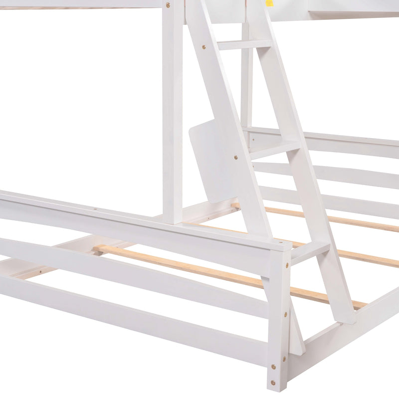 Twin over Full Bunk Bed with Twin Size Loft Bed with Desk and Slide,Full-Length Guardrail, White