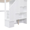 Twin Size Loft Bed with L-Shaped Desk and Drawers, Cabinet and Storage Staircase, White