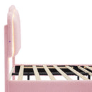 Upholstered Elegant Flowers Headboard With LED Light Strip, Platform Bed With Slats Support