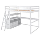 Full Size Loft Bed with Desk and Shelves,Two Built-in Drawers,White(Old SKU: SM000416AAK)