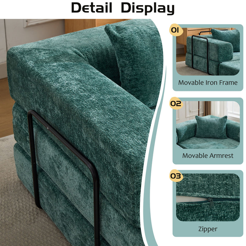 Convertible Floor Sofa Bed With Fixed Shape Frame, Boneless Modular Sectional Sofa, For Living Room - Dark Green