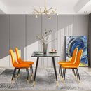 Velvet Tufted Accent Chairs With Golden Color Metal Legs, Modern Dining Chairs For Living Room (Set of 2) - Orange