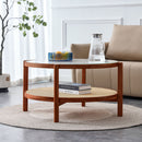 Modern Style Circular Double Layer Tea Table With Rattan Weave