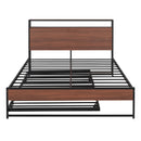 Platform Bed Frame With Trundle, USB Ports And Slat Support, No Box Spring Needed