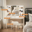 Vanity Desk With Mirror And LED Lights 3 Lighting Modes And Power Outlet 2 Spacious Drawers And Stool - White