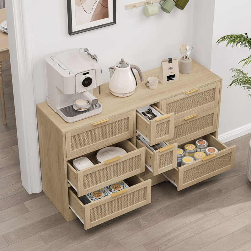 Elegant Rattan Locker With 9 Drawers, Metal Handles