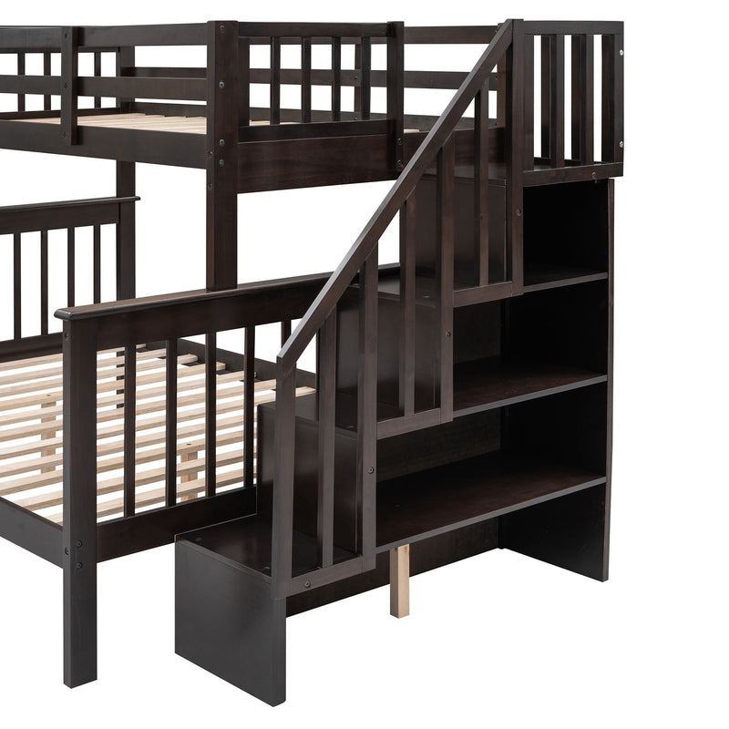 Stairway Bunk Bed With Storage And Guard Rail For Bedroom