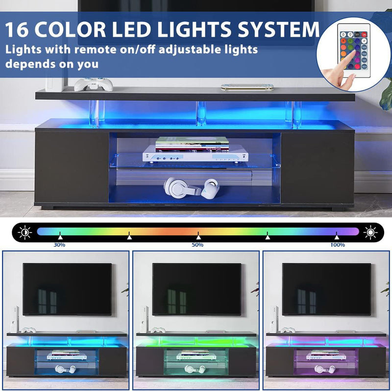 TV Stand LED Gaming Entertainment Center, Media Storage Console Table With Large Side Cabinet