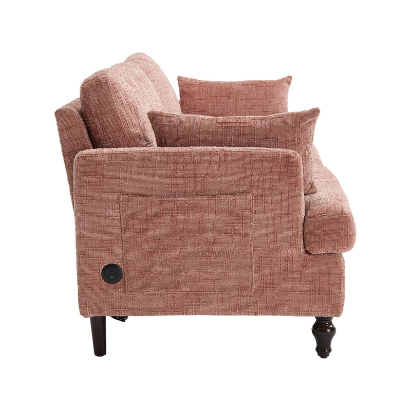 Chenille 2 Seater Sofa With LED Light, USB Charging Port, And Storage Bag