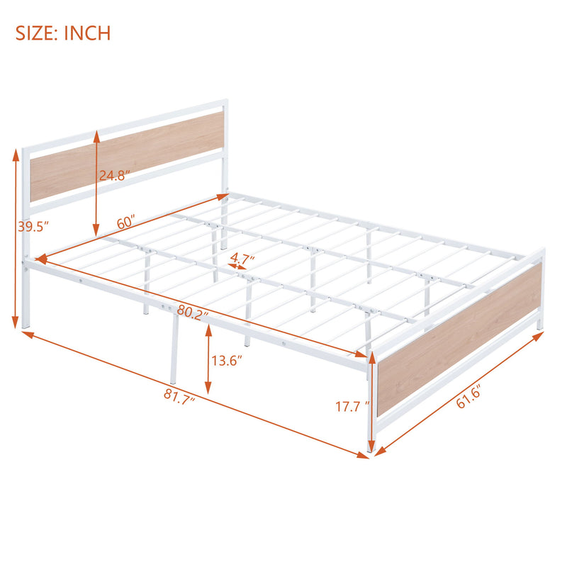 Platform Bed, Metal And Wood Bed Frame With Headboard And Footboard