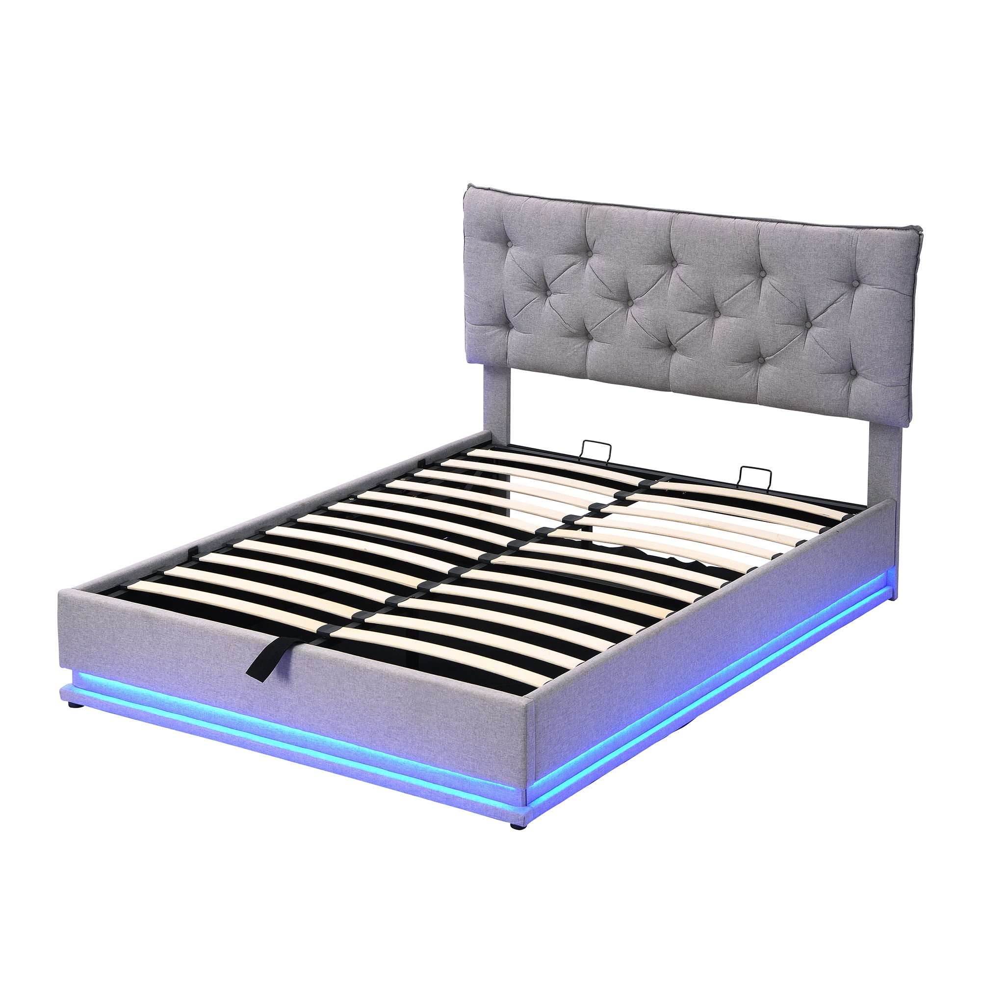 Full Size Upholstered Bed with Hydraulic Storage System and LED Light, Modern Platform Bed with Button-tufted Design Headboard, Gray - Atlantic Fine Furniture Melbourne FL