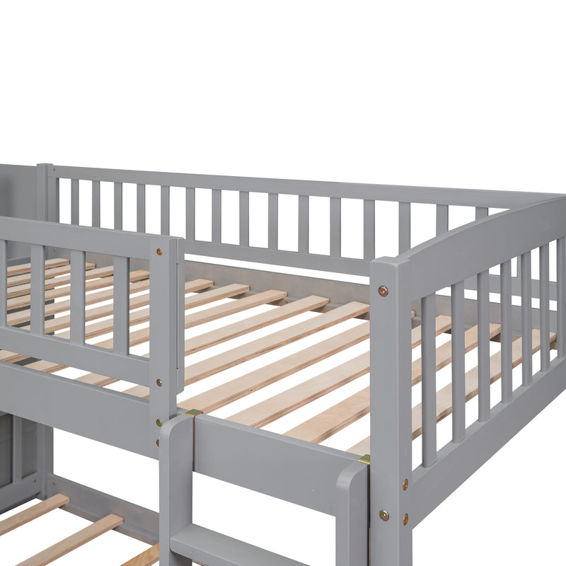 Stairway Twin over Twin Bunk Bed with Two Drawers and Slide, Gray(OLD SKU :LT000155AAE)