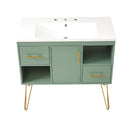 Bathroom Vanity With Resin Sink Combo Set, Modern Freestanding Single Bathroom Cabinet With 2 Drawers & 2 Storage Compartments, Storage Cabinet For Bathroom, Frame Vanity Set - Green