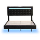Full Size Floating Bed Frame with LED Lights and USB Charging,Modern Upholstered Platform LED Bed Frame,Black(Full)