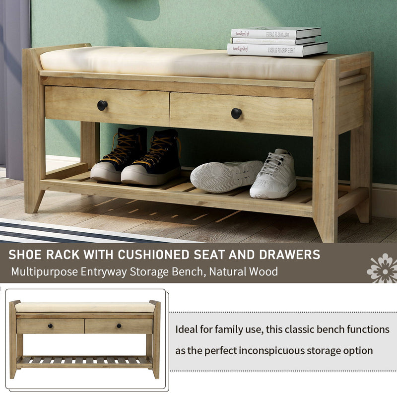 Shoe Rack With Cushioned Seat And Drawers Multipurpose Entryway Storage Bench Wash - Gray Wash